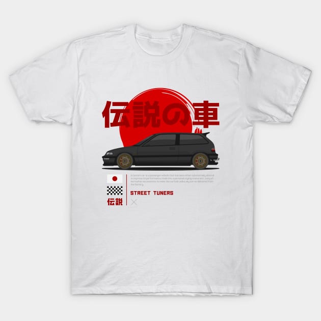 Midnight Racer Black Kanjo EF JDM T-Shirt by GoldenTuners